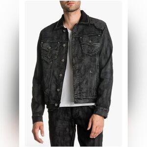 Rock Revival Marble Grey Mens Denim Jean Jacket Doheny  2XL Washed